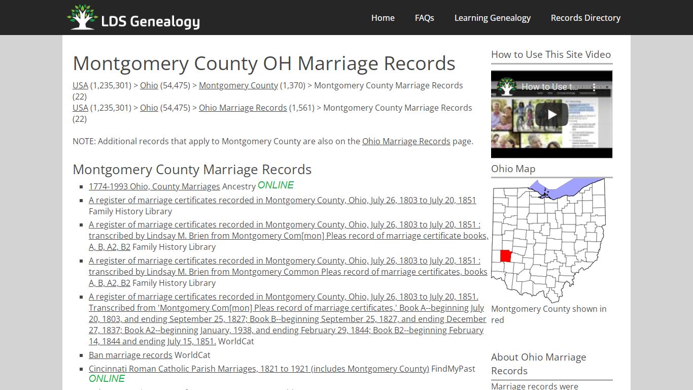 Montgomery County OH Marriage Records - LDS Genealogy